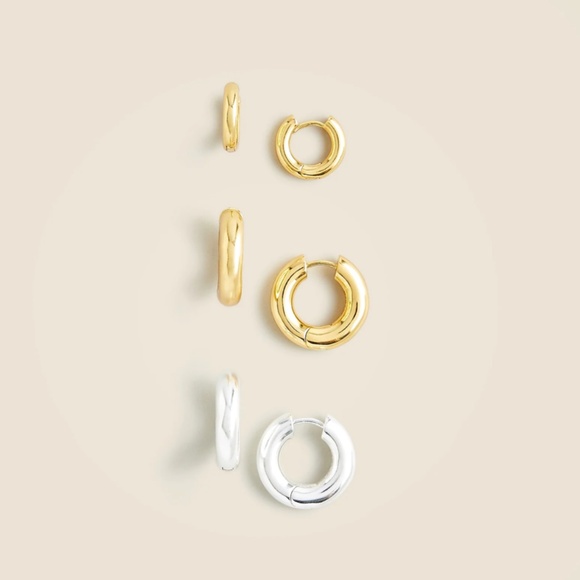New JCREW Metallic Hoop Earrings Set-of-Three Silver and Gold $49 BX248 - Picture 1 of 2